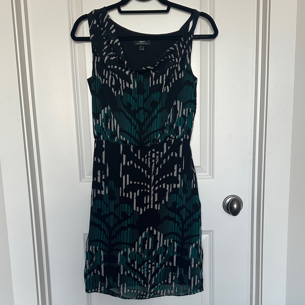 Mexx Black and Teal Patterned Midi Dress
